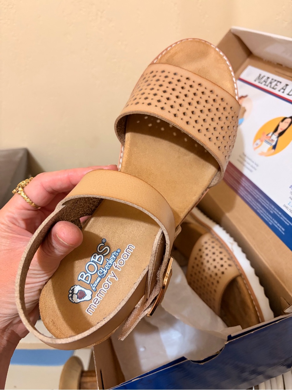 BOBS from Skechers Tan Perforated Slide with Buckle